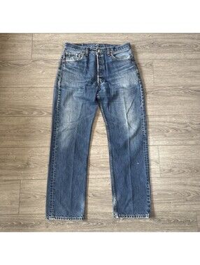 Vintage 90s Levis 501 Blue Button fly Denim Jeans 34x32 Actual 32x30